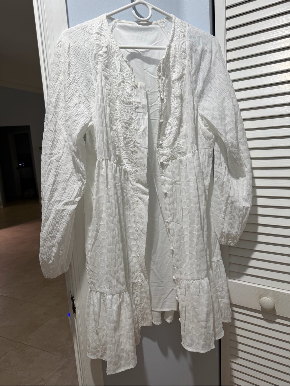 White Embroidered Button-Front Cotton Tunic